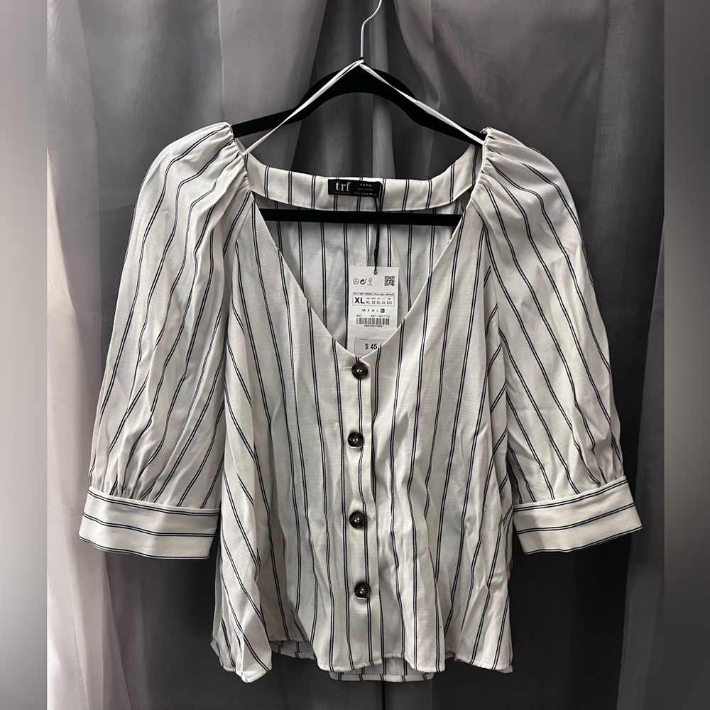 Black and white striped trf blouse